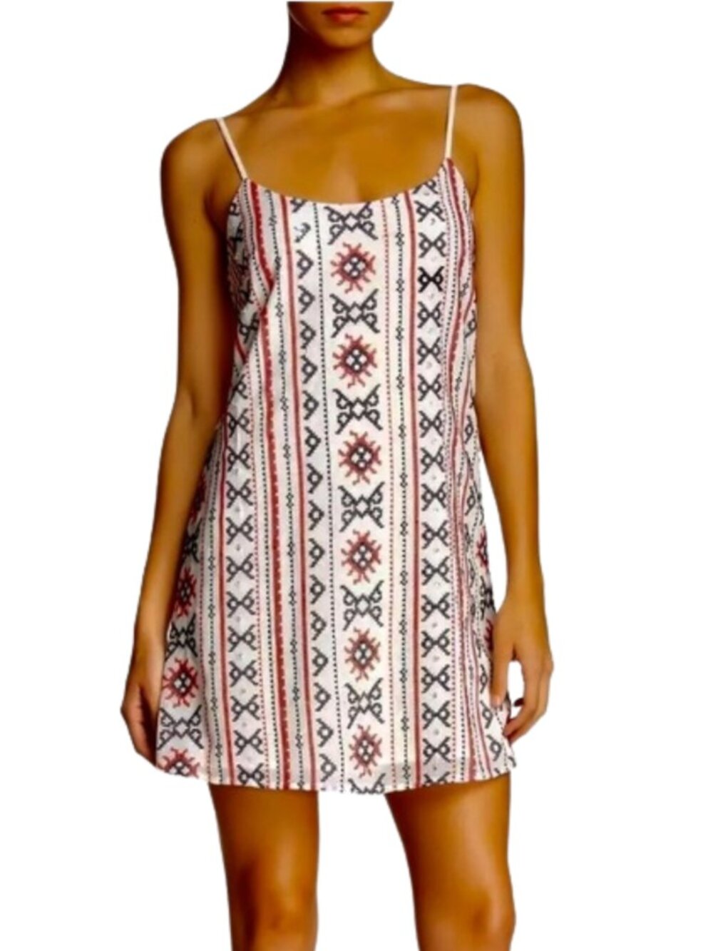 Sam Edelman Aztec Print Mini Dress White Red Black Spaghetti Strap